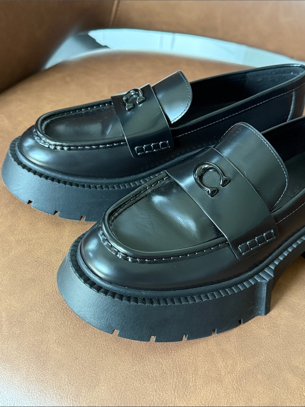 Coach Leah Black Chunky Platform Loafers - Picture 2 of 4